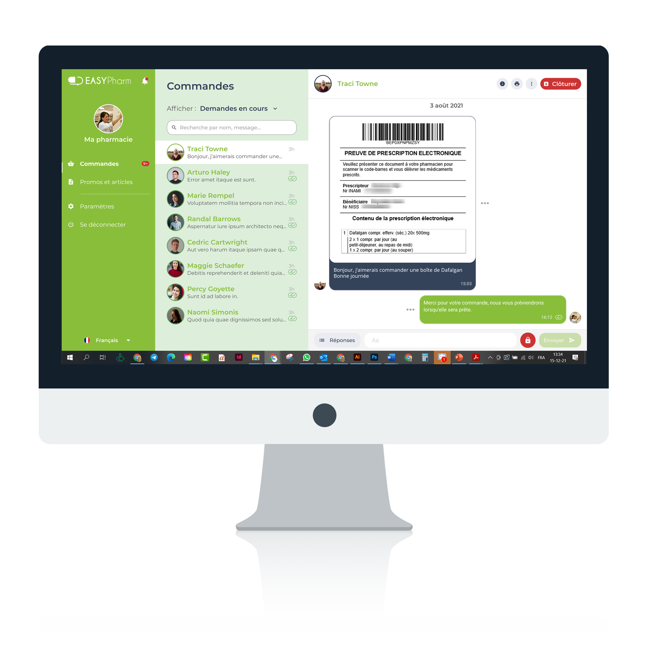 commande interface de gestion des commandes et messages du pharmacien